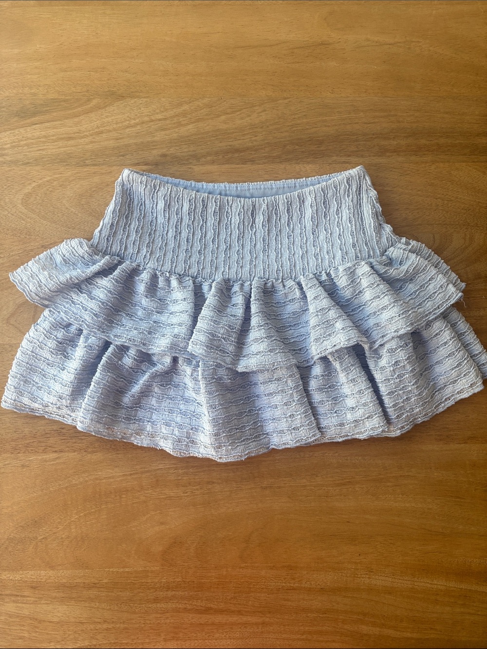 Ruffled Knit Mini Skirt in Light Blue